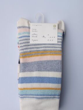 A New Day Women’s Cotton Blend Striped Crew Socks - Pastel Colors NWT 2 3 packs